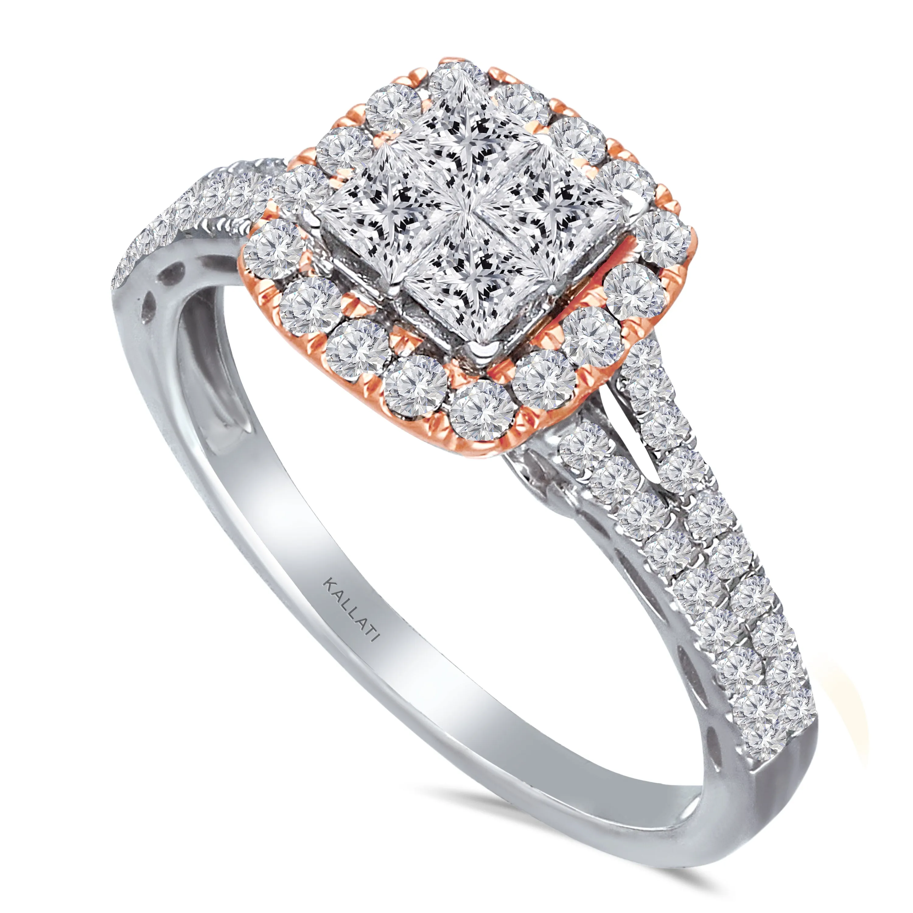 Kallati Eternal Cluster Diamond Engagement Ring in 14K White and Rose Gold