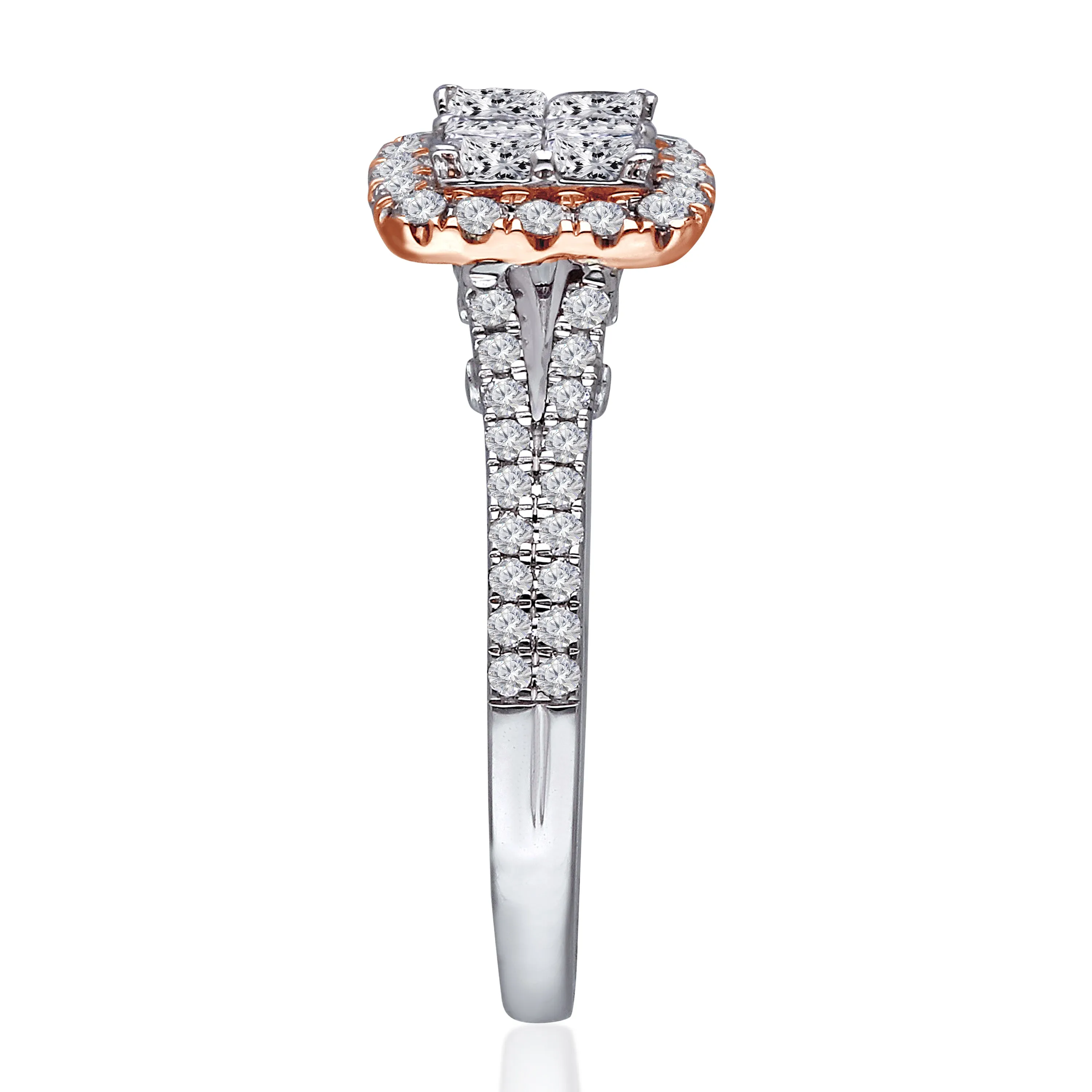 Kallati Eternal Cluster Diamond Engagement Ring in 14K White and Rose Gold