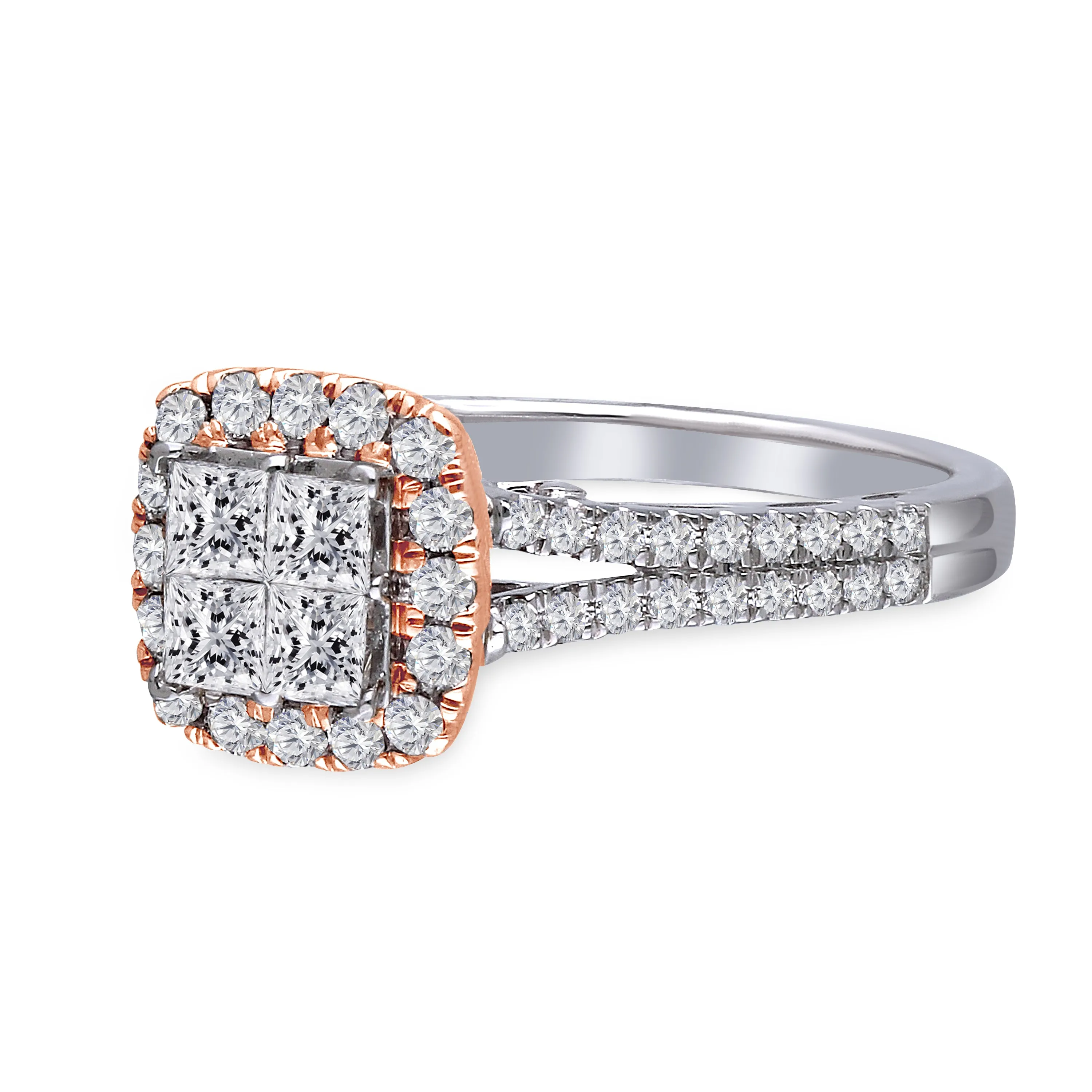 Kallati Eternal Cluster Diamond Engagement Ring in 14K White and Rose Gold