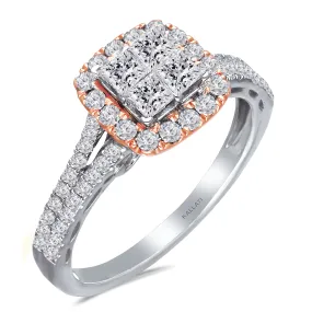 Kallati Eternal Cluster Diamond Engagement Ring in 14K White and Rose Gold