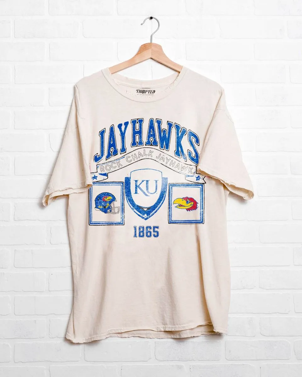 KU Jayhawks Prep Patch Off White Thrifted Tee