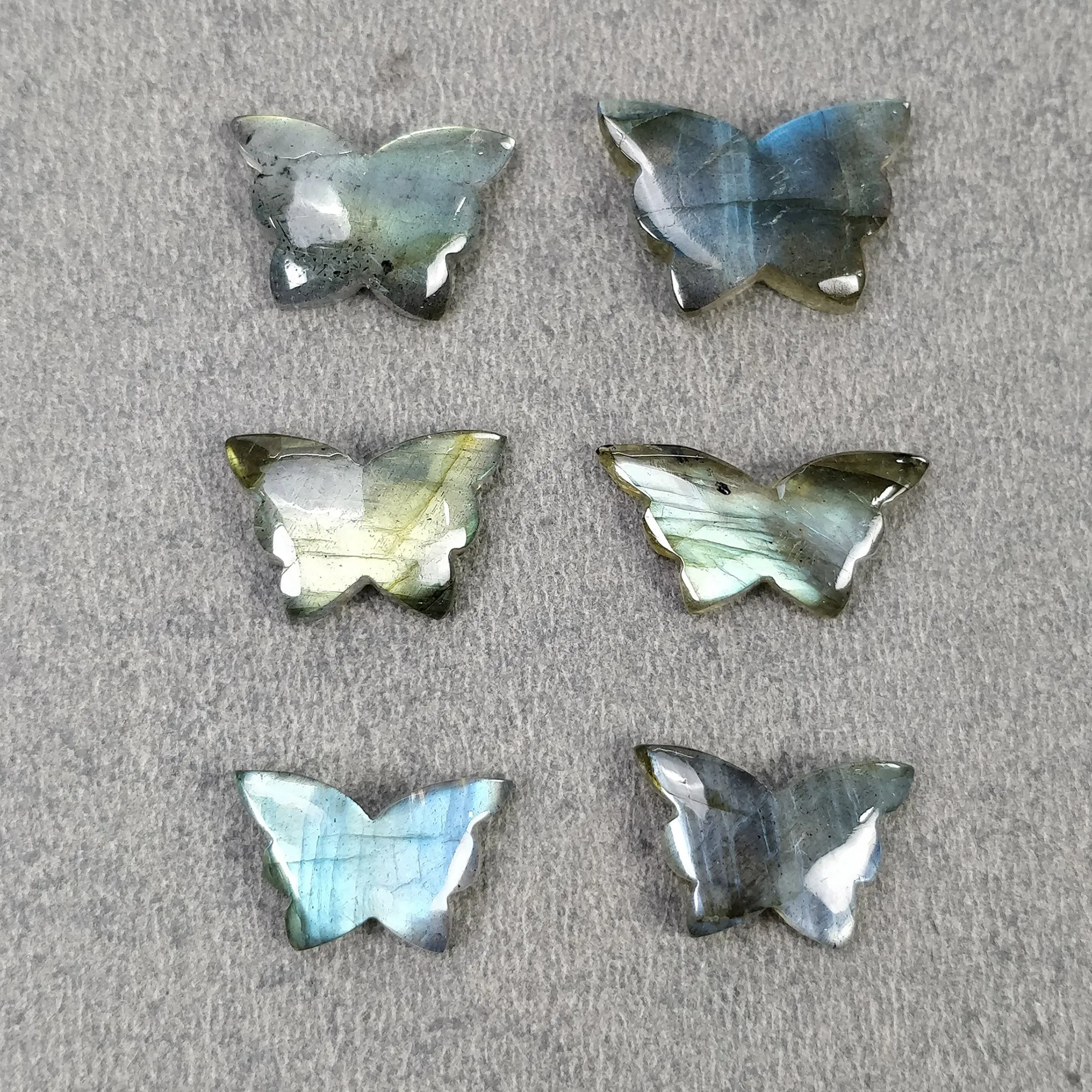 LABRADORITE Gemstone Carving : 27.00cts Natural Untreated Labradorite Gemstone Hand Carved Butterfly 15*10mm - 18*12mm 6pcs (With Video)