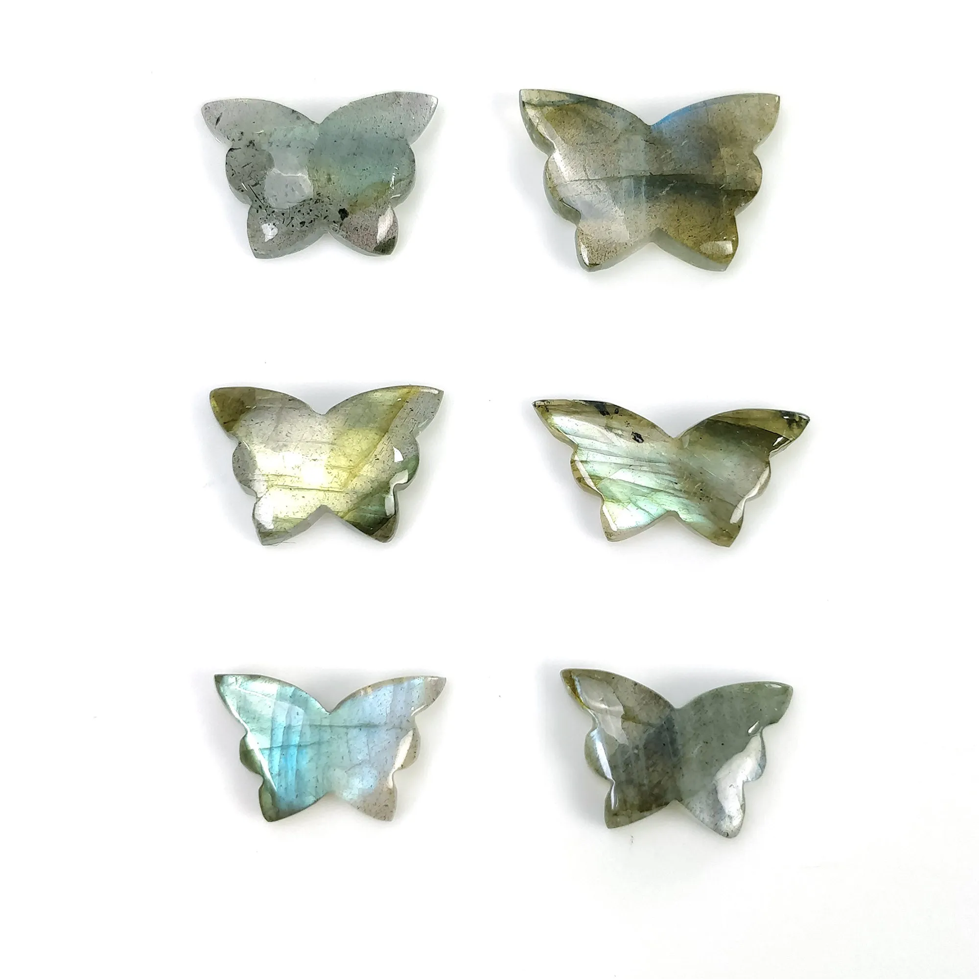 LABRADORITE Gemstone Carving : 27.00cts Natural Untreated Labradorite Gemstone Hand Carved Butterfly 15*10mm - 18*12mm 6pcs (With Video)