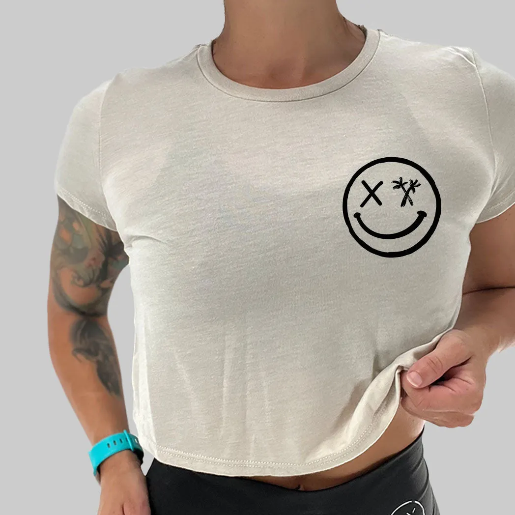 Ladies "Spliced Smile" Flowy Crop Tee | Basic