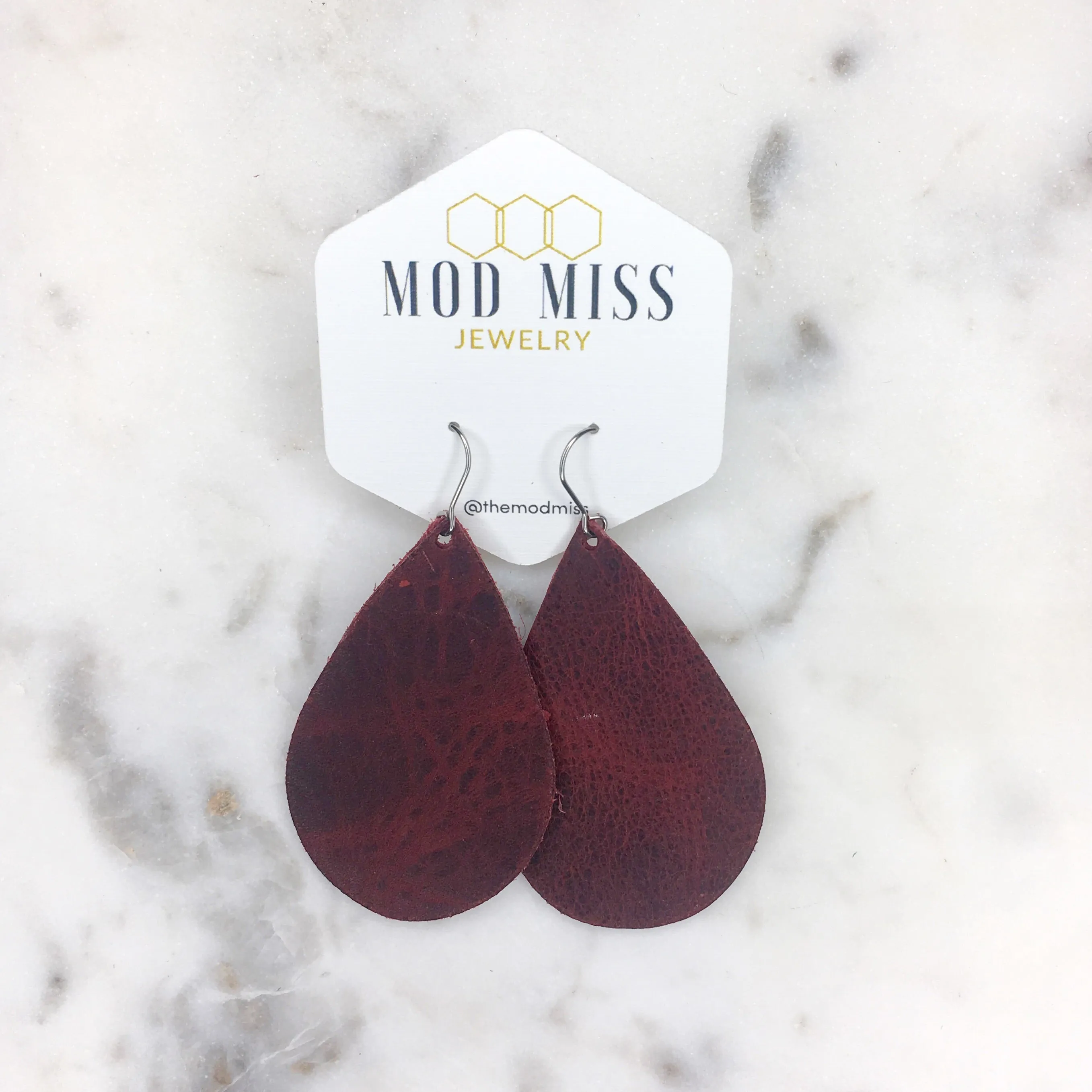 Leather Teardrop Earring Merlot