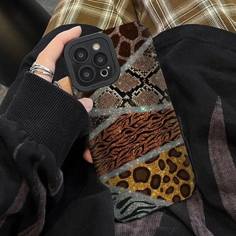 Leopard Print Patchwork Cute Phone Case For iPhone 14, 13, 12, 11 Pro Max, 14 Plus, 12, 13 Mini, X, XR, XS Max, 7, 8 Plus