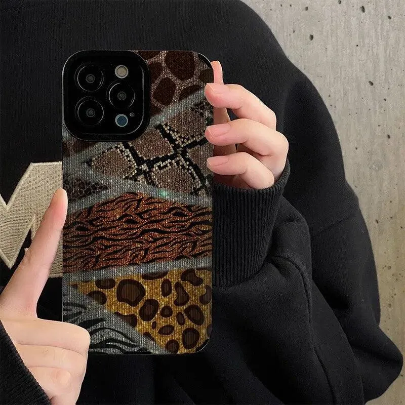 Leopard Print Patchwork Cute Phone Case For iPhone 14, 13, 12, 11 Pro Max, 14 Plus, 12, 13 Mini, X, XR, XS Max, 7, 8 Plus