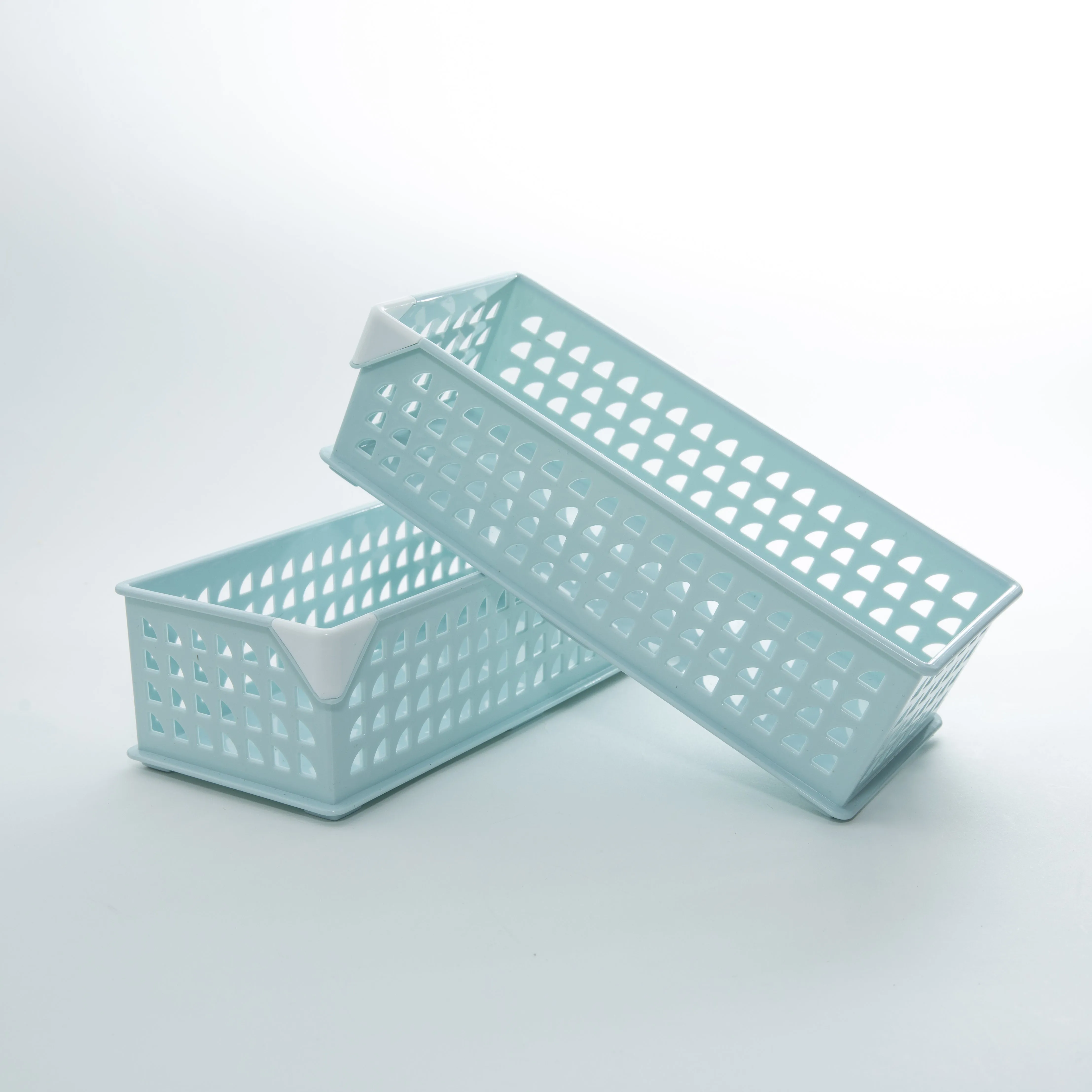 Light Blue Slim Stackable Storage Basket