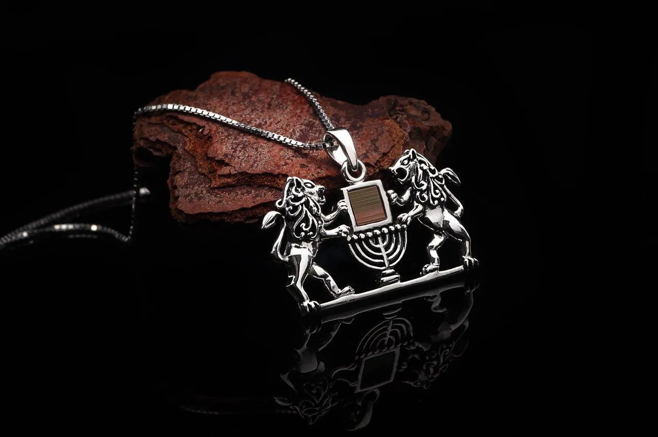 Lion of Judah and Magen David with Jerusalem Nano Bible Torah Pendant Necklace Silver 925