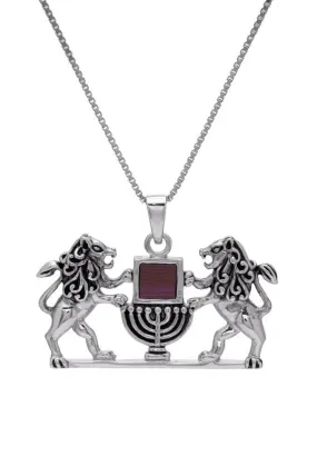 Lion of Judah and Magen David with Jerusalem Nano Bible Torah Pendant Necklace Silver 925