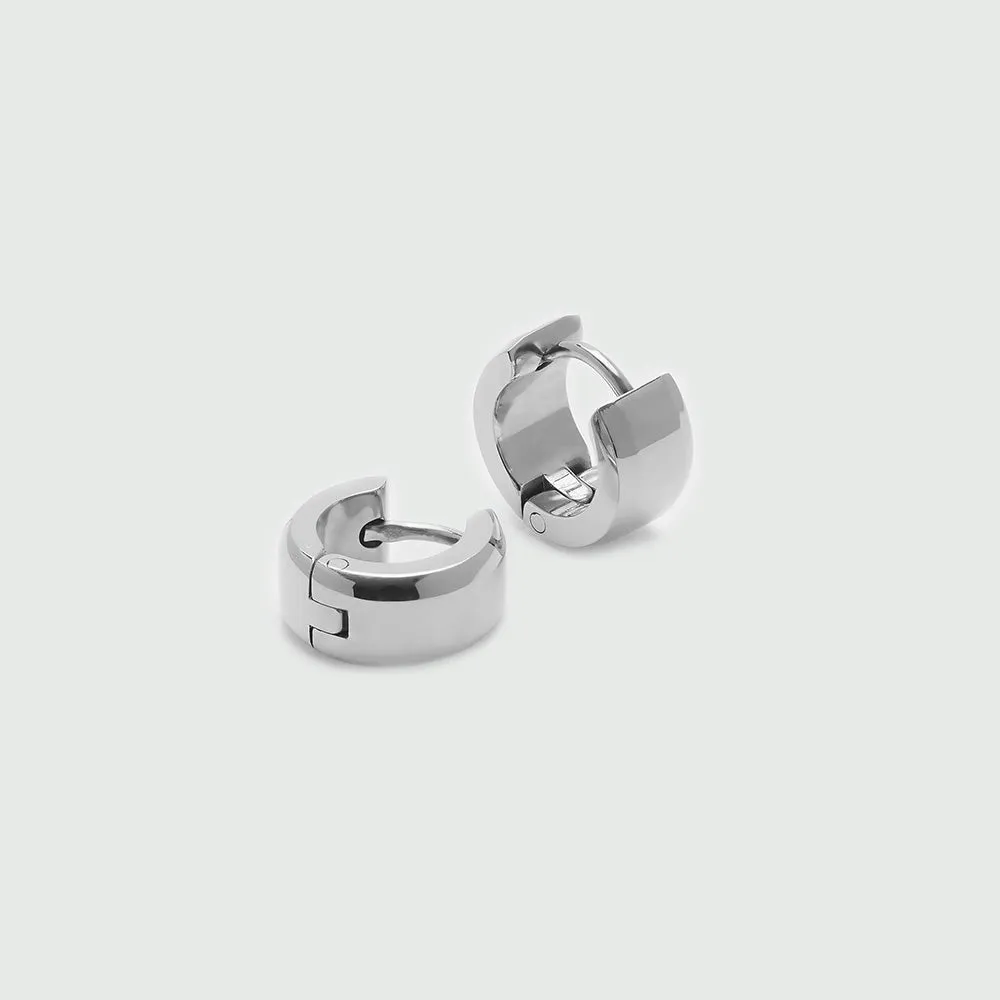 LUXE Bevelled Edge Huggie Hoop Earrings - Silver