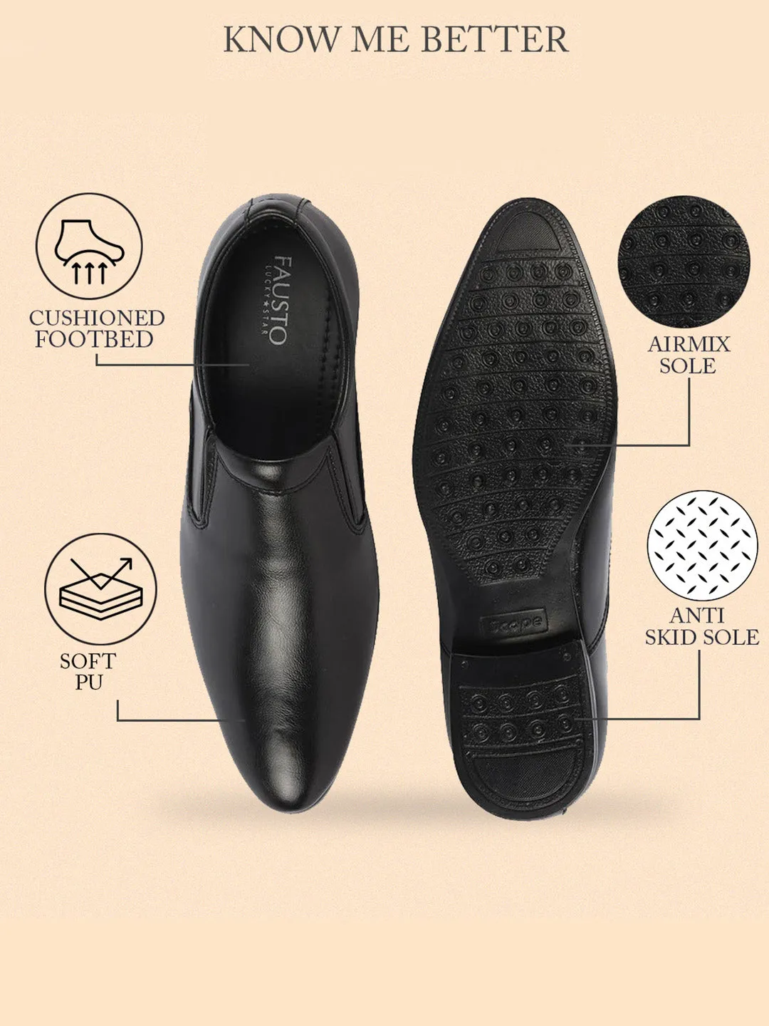 Men Black Formal Office Meeting Slip On Shoes