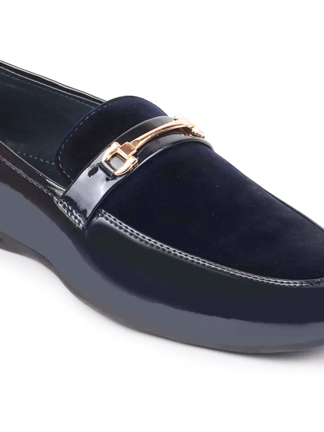 Men Blue Patent Leather Velvet Horsebit Classic Formal Buckle Loafer Shoes