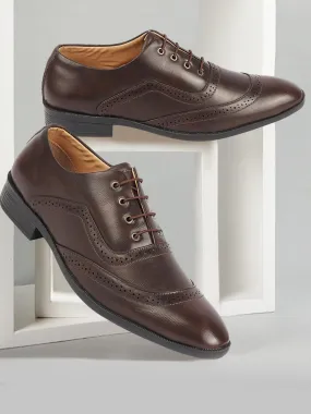 Men Brown Formal Office Round Toe Comfort Brogue Lace Up Shoes