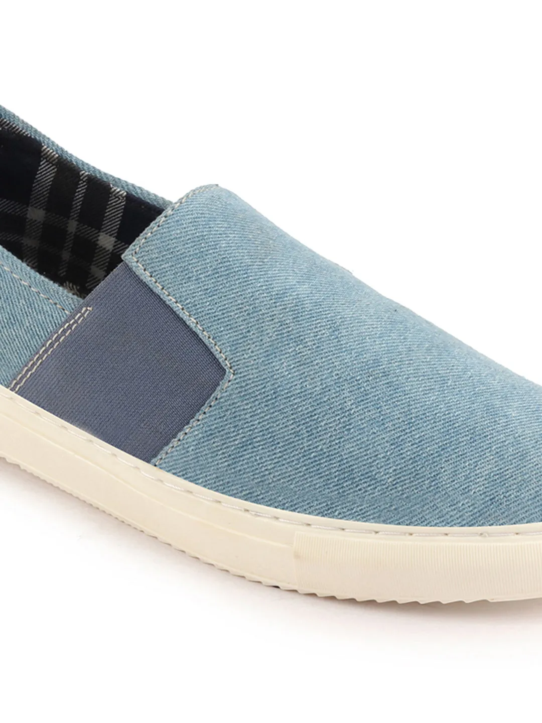 Men Sky Blue Colorblocked Denim/Canvas Slip On Casual Loafer Shoes