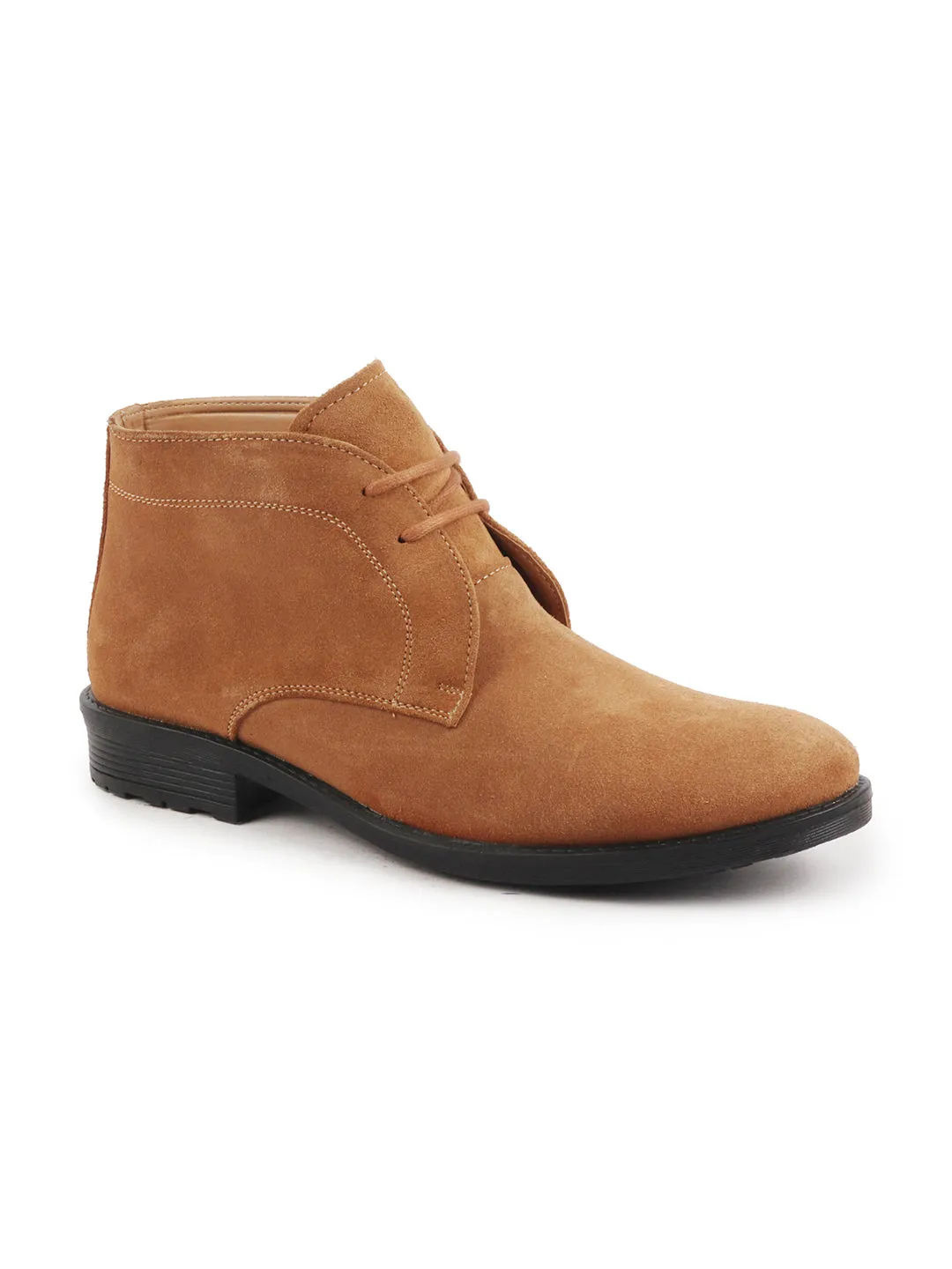 Men Tan Suede Leather High Ankle Lace Up Chukka Boots