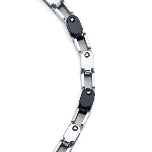 Men's Black Ceramic and Stainless Steel Bracelet