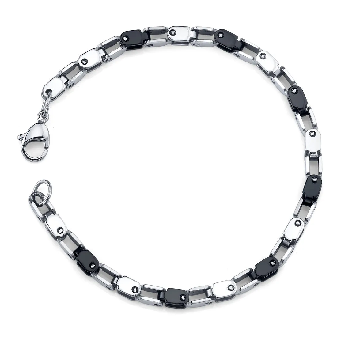 Men's Black Ceramic and Stainless Steel Bracelet