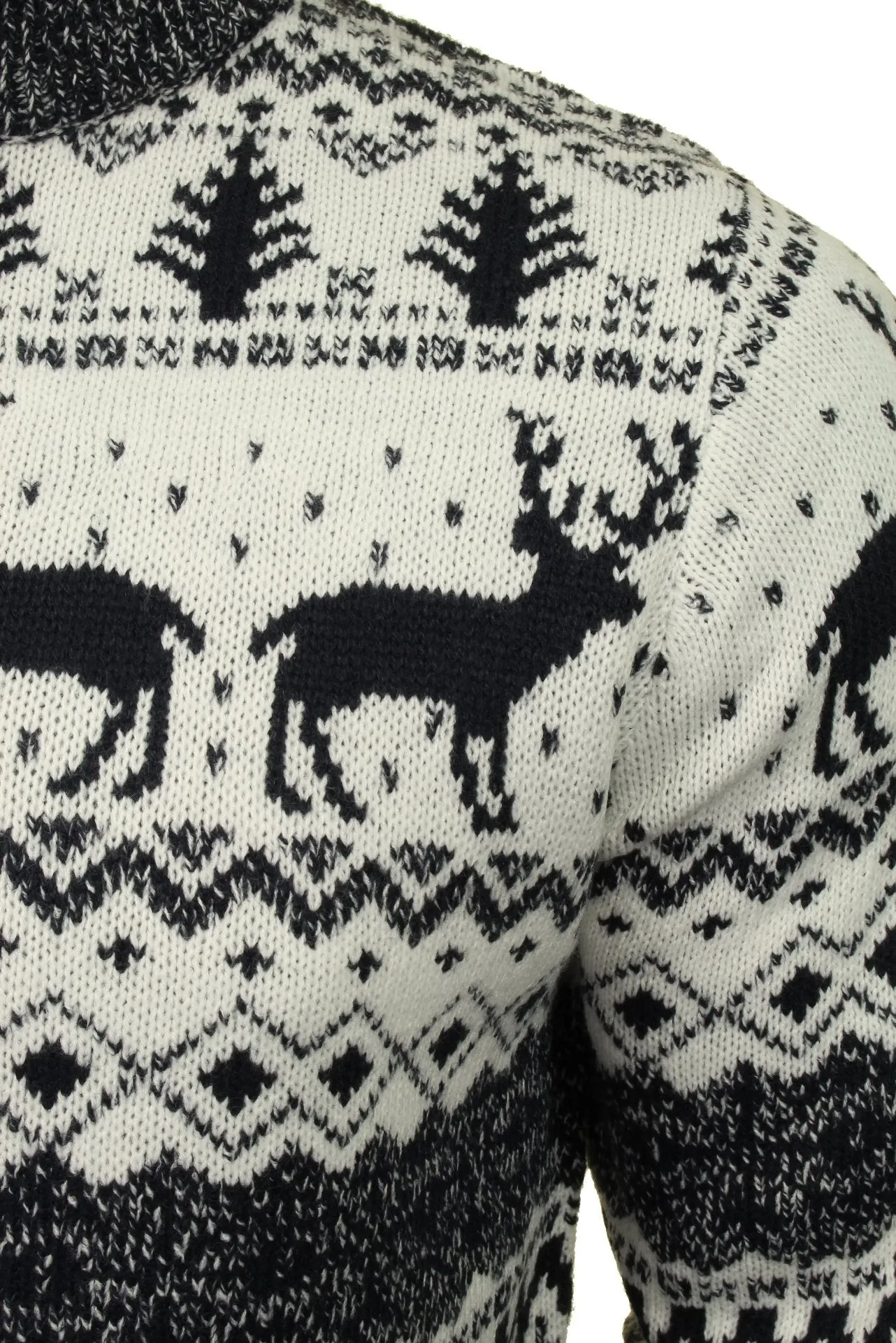 Mens Xact Xmas Christmas Jumper 'Reindeer Fairisle Quarter Zip Crew'