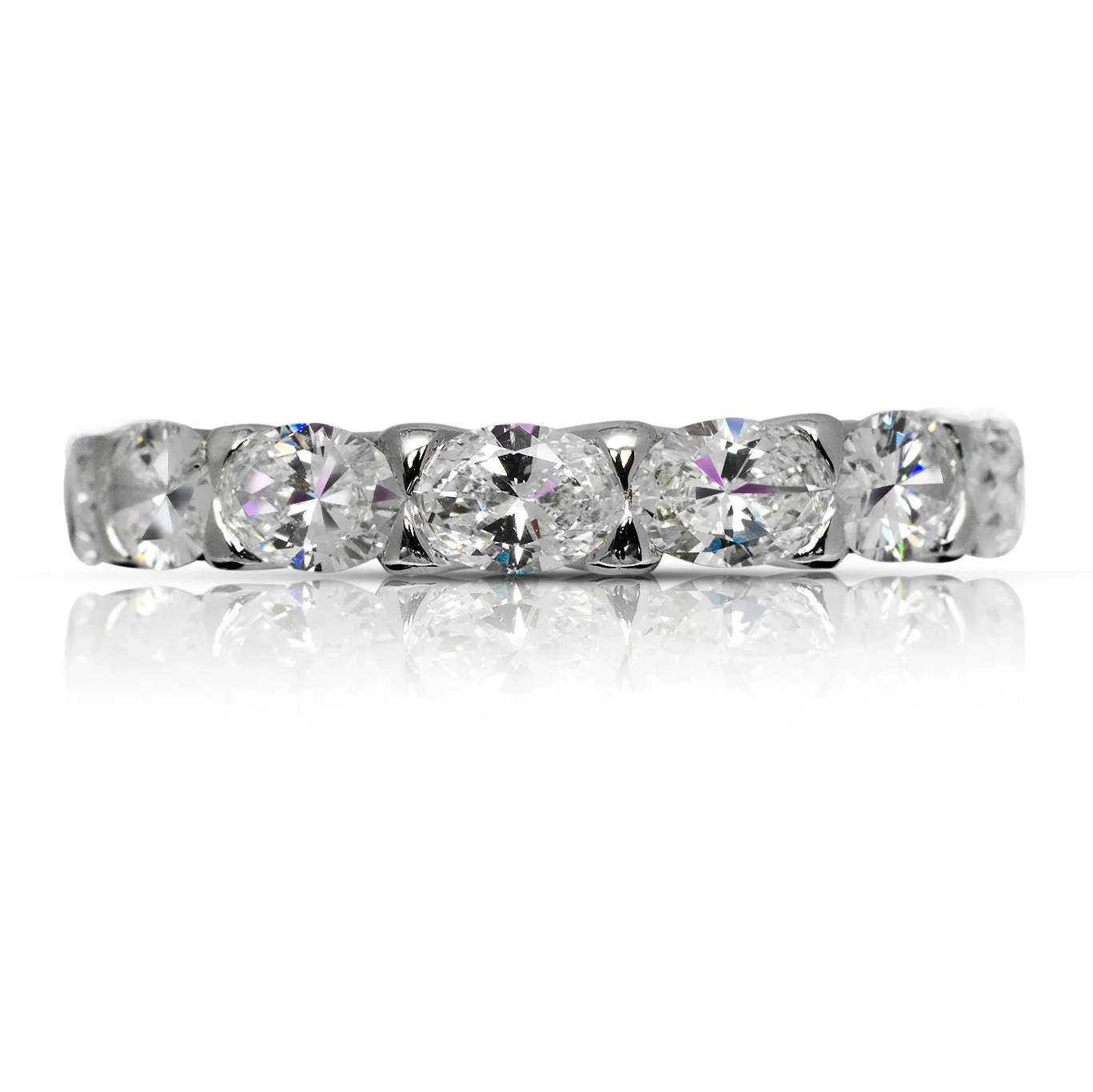 MILA 3 Carat Oval Cut Diamond Eternity Band in 18K White Gold U Shaped Shared Prong 20 pointer By Mike Nekta