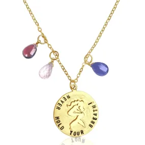 Miss Scuba Never Hold Your Breath Gold Filled Necklace with a Mermaid, Tanzanite, Garnet and Rose Quartz