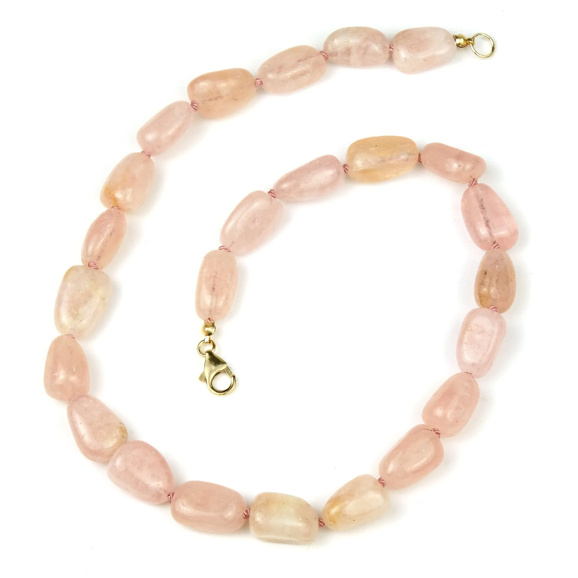 Morganite Knotted Necklace with Gold Filled Trigger Clasp