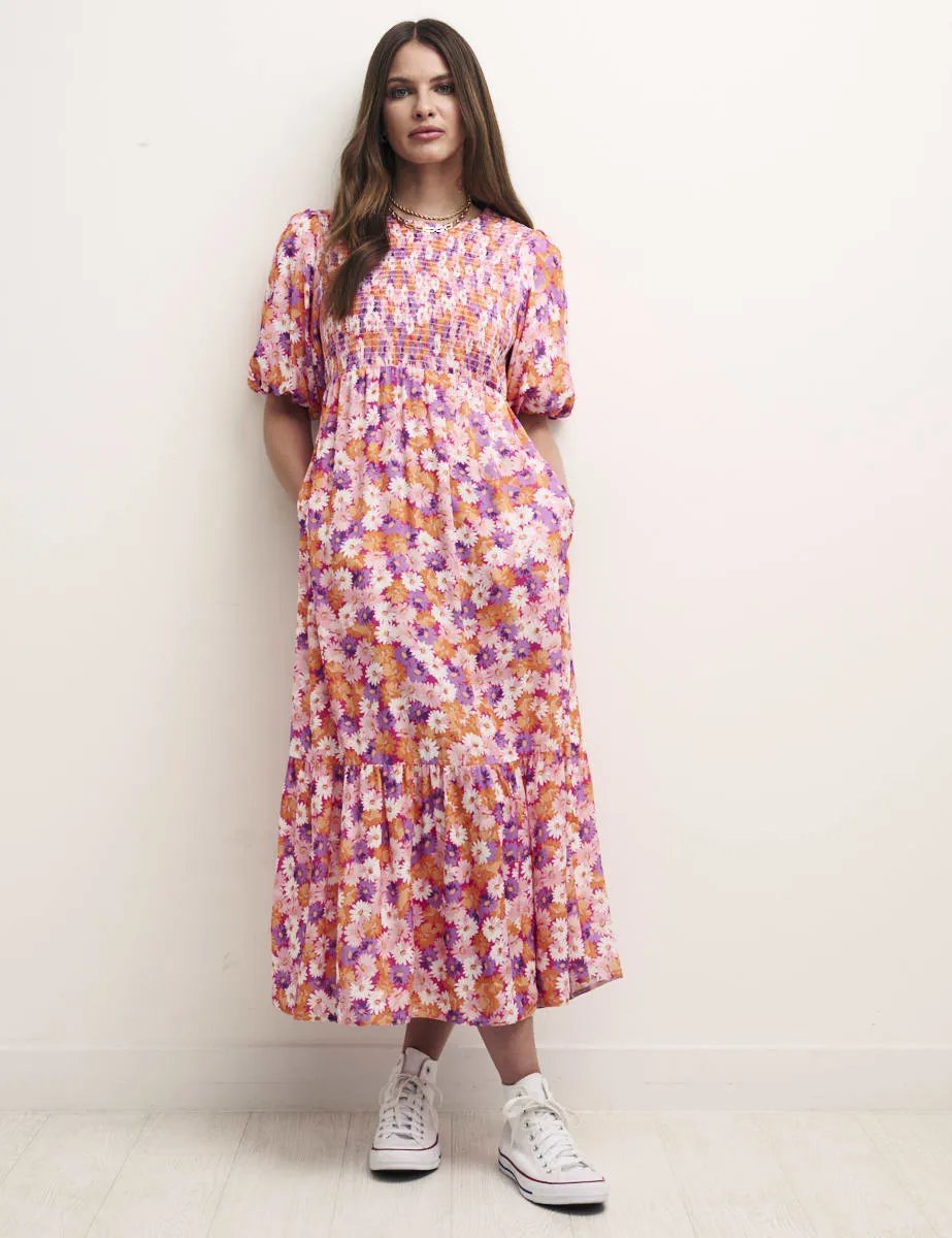 Multi Daisy Floral Kelsie Midi Dress