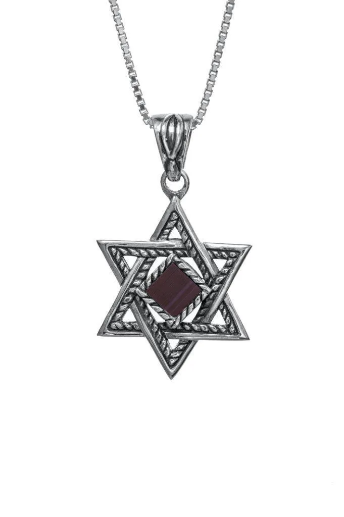 Nano Sim OB Silver Pendant - Star of David with Rope design From the Holyland