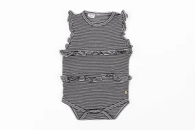 Nellie Frill Romper - Black & White Pin Stripe