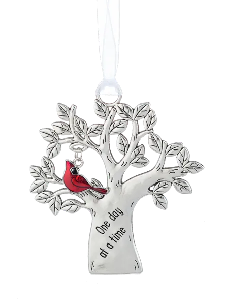 One Day at a Time Cardinal Tree Ornament - Symbol of Resilience and Patience