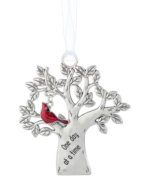 One Day at a Time Cardinal Tree Ornament - Symbol of Resilience and Patience