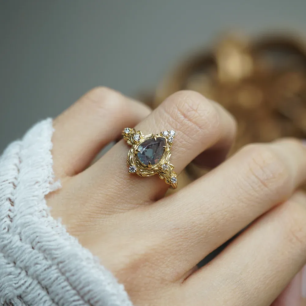 One Of A Kind: Alexandrite Nature Ring in 14K and 18K Gold