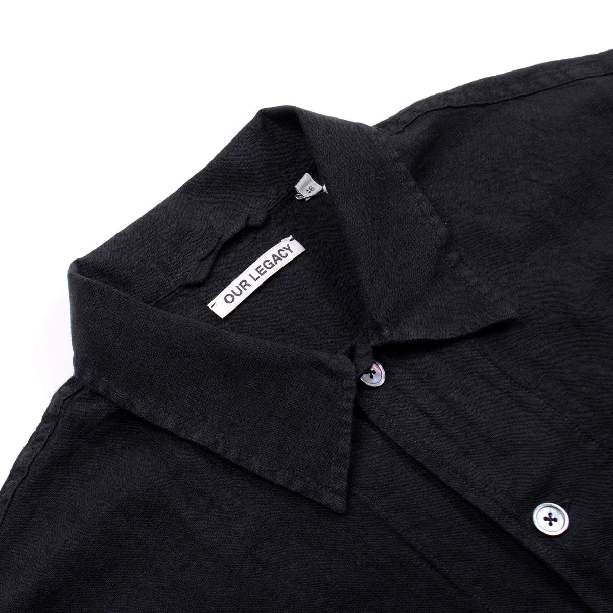 Our Legacy - Chamois Short Sleeve Shirt - Black Cotton Linen