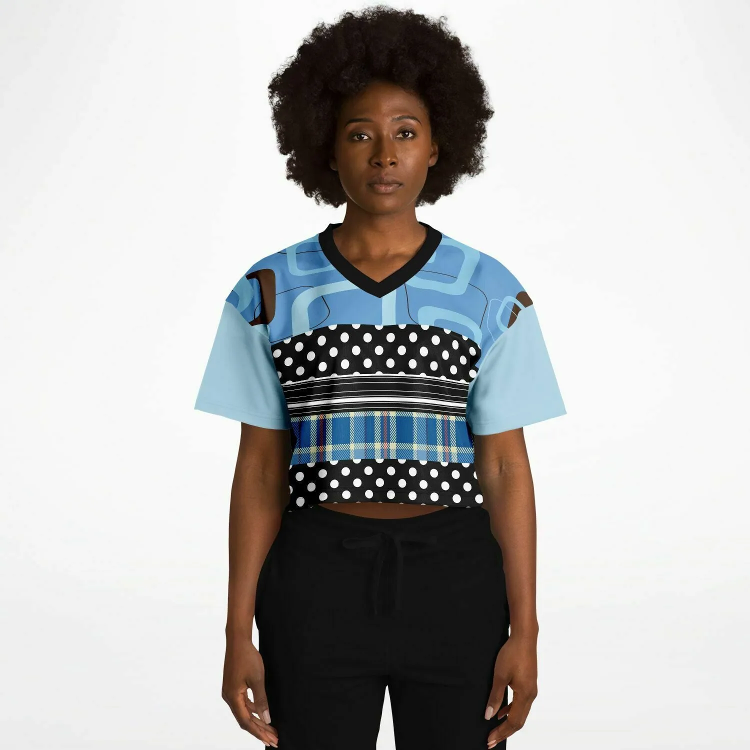 Pacific Palisades Blue Patchwork Crop Jersey