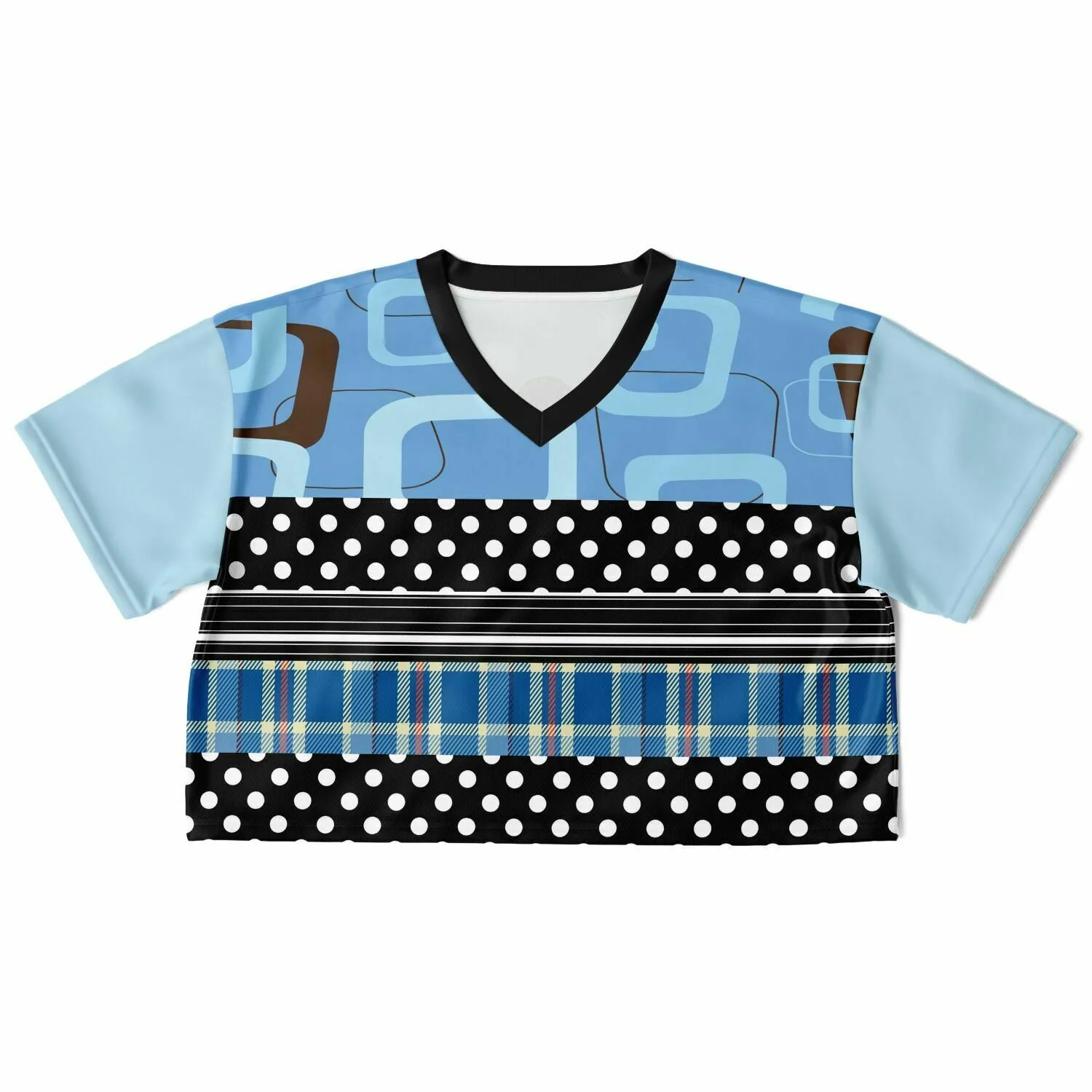 Pacific Palisades Blue Patchwork Crop Jersey