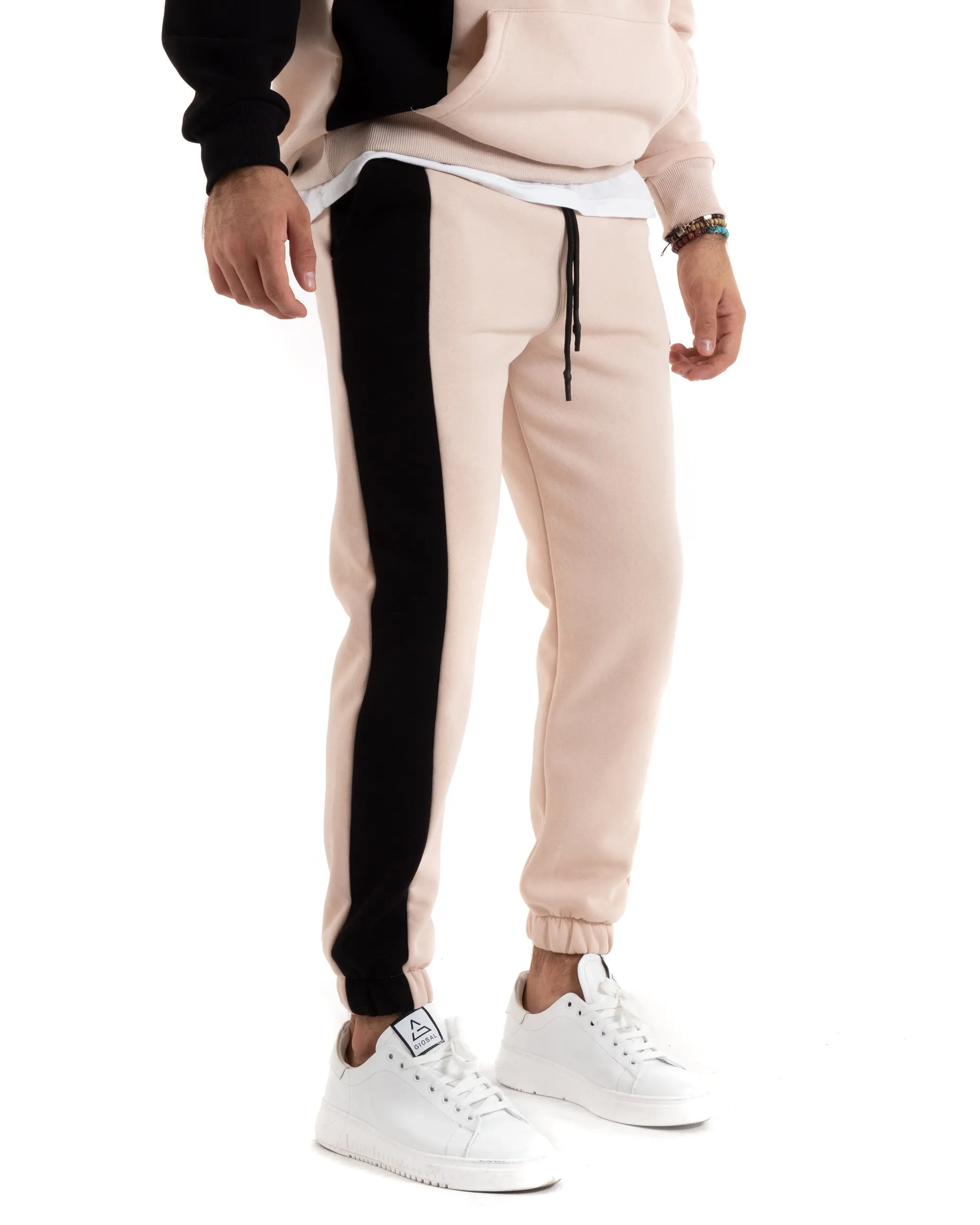 Pantaloni Uomo Pantalaccio Tuta Basic Comodo Caldo Felpato Polycot Bicolore Avorio GIOSAL-P6020A