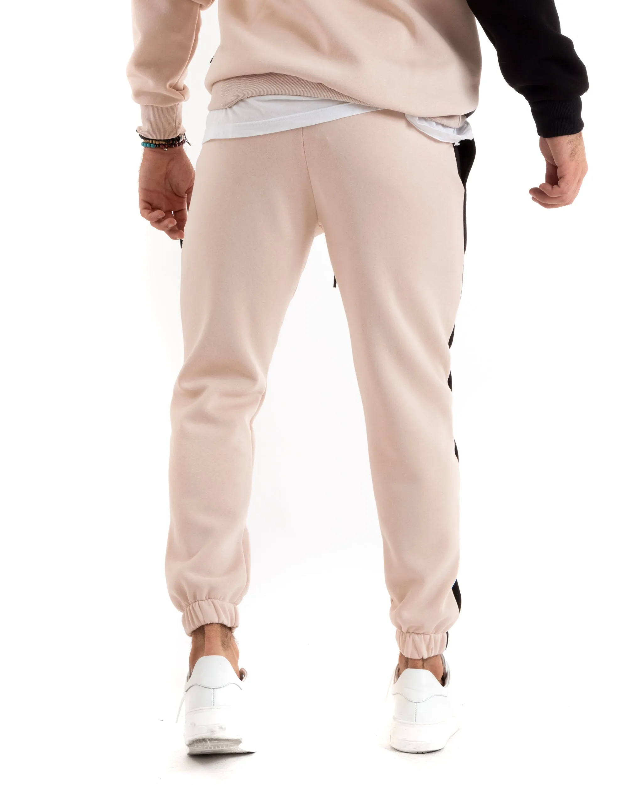 Pantaloni Uomo Pantalaccio Tuta Basic Comodo Caldo Felpato Polycot Bicolore Avorio GIOSAL-P6020A