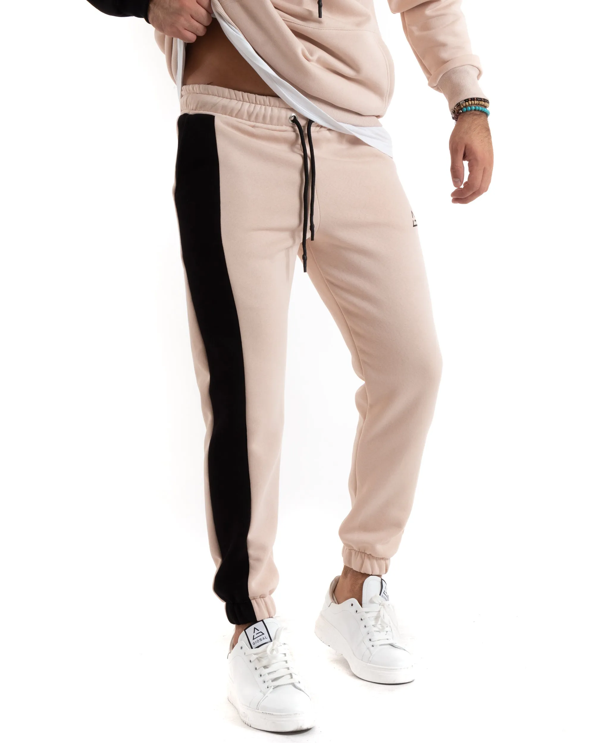 Pantaloni Uomo Pantalaccio Tuta Basic Comodo Caldo Felpato Polycot Bicolore Avorio GIOSAL-P6020A