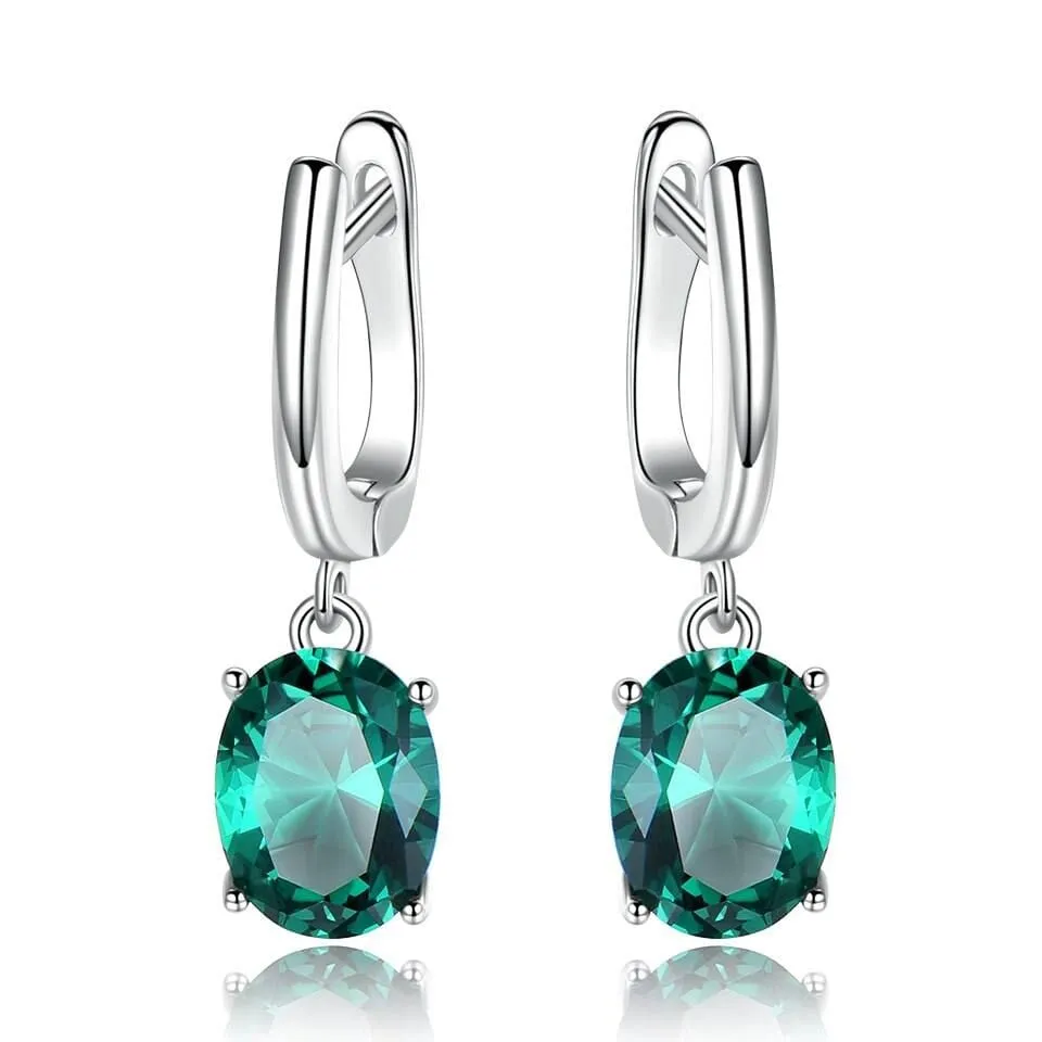 Party Fashion Blue Topaz and Emerald Gemstone Clip Earrings - 925 Sterling Silver