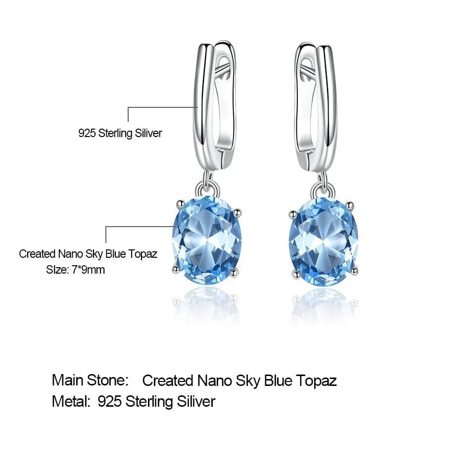 Party Fashion Blue Topaz and Emerald Gemstone Clip Earrings - 925 Sterling Silver