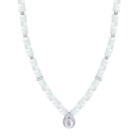 Pear Shape Moonstone Raw Beads Chain With White Sapphire