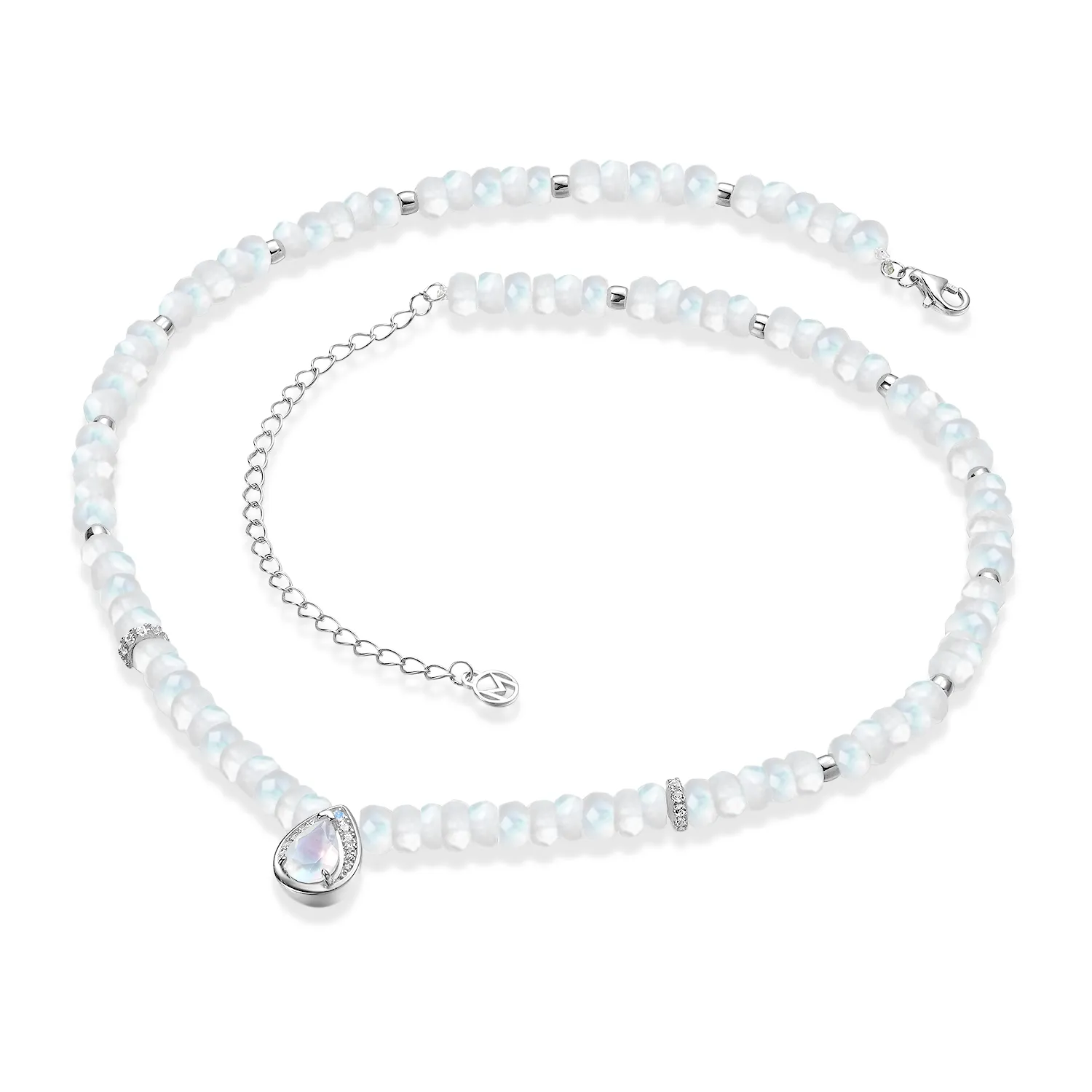 Pear Shape Moonstone Raw Beads Chain With White Sapphire