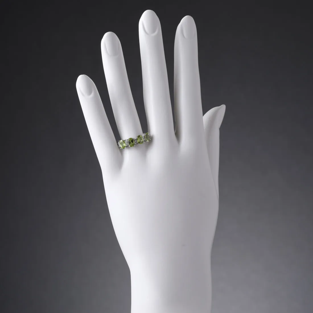 Peridot Oval Cut Sterling Silver Band Size 8