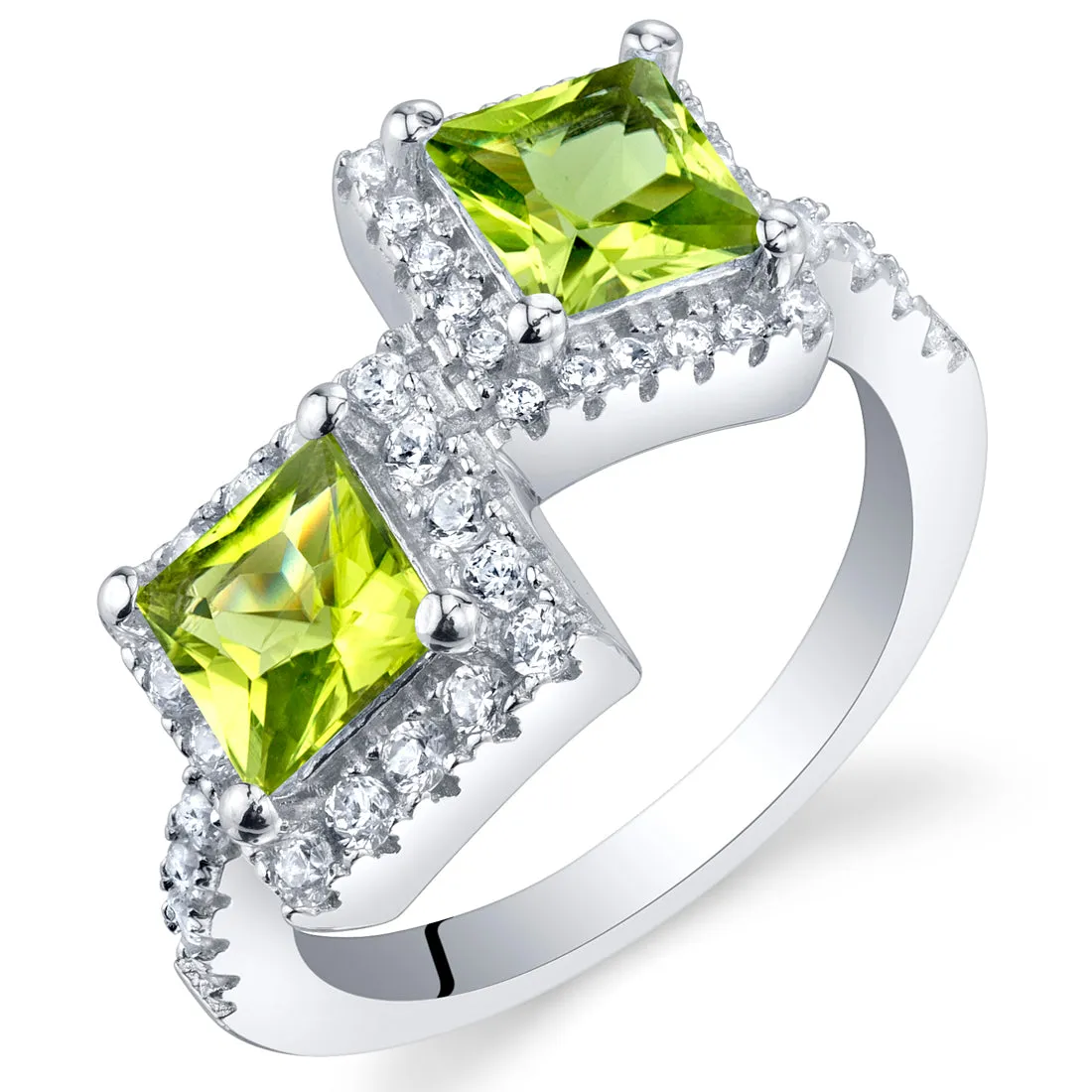 Peridot Princess Cut Sterling Silver Ring Size 6