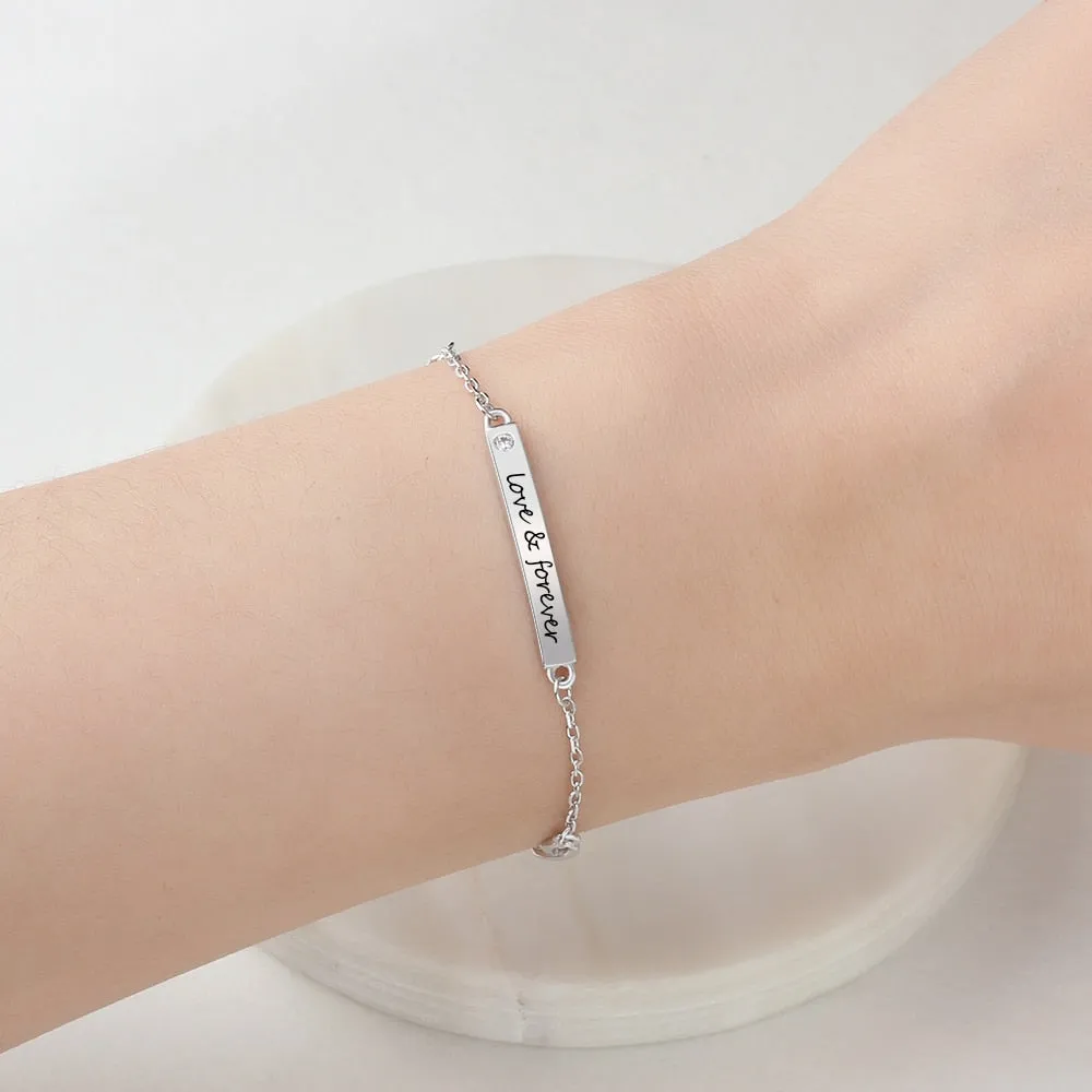 Personalized 925 Sterling silver Bracelets for Women Customize Engrave Name Bar Bracelets & Bangles with Infinity Gift for Lovers