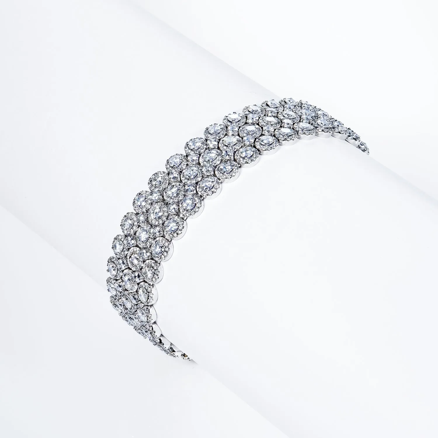 Presley 15 Carat Earth Mined Round Brilliant 3 Row Diamond Bracelet in 18k White Gold