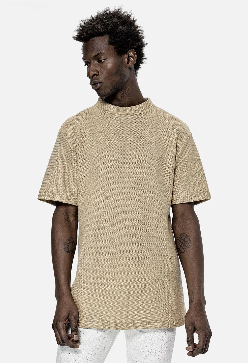 Raschel Mock Tee / Beige