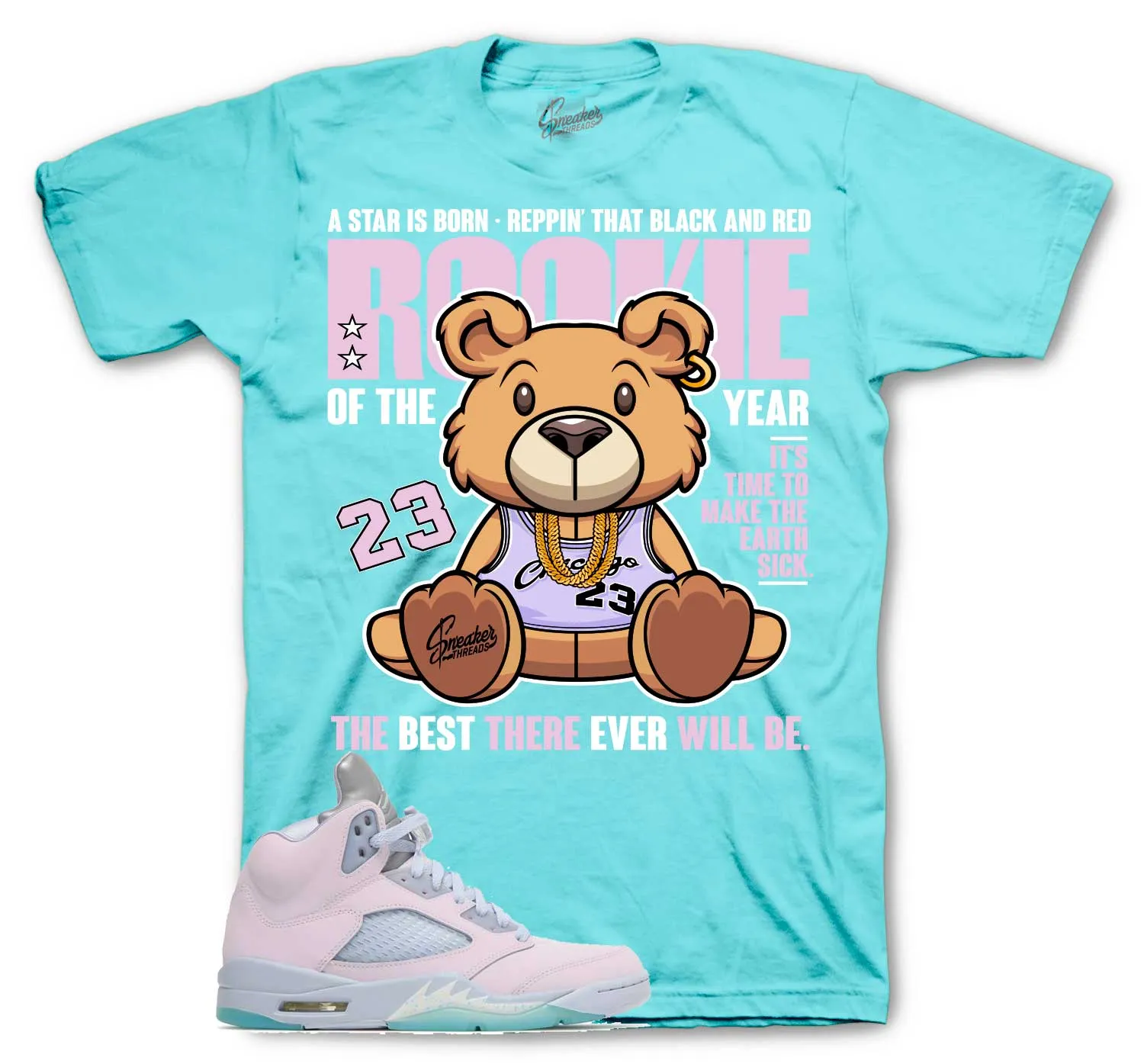 Retro 5 Regal Pink Easter Shirt - Rookie Bear - Island