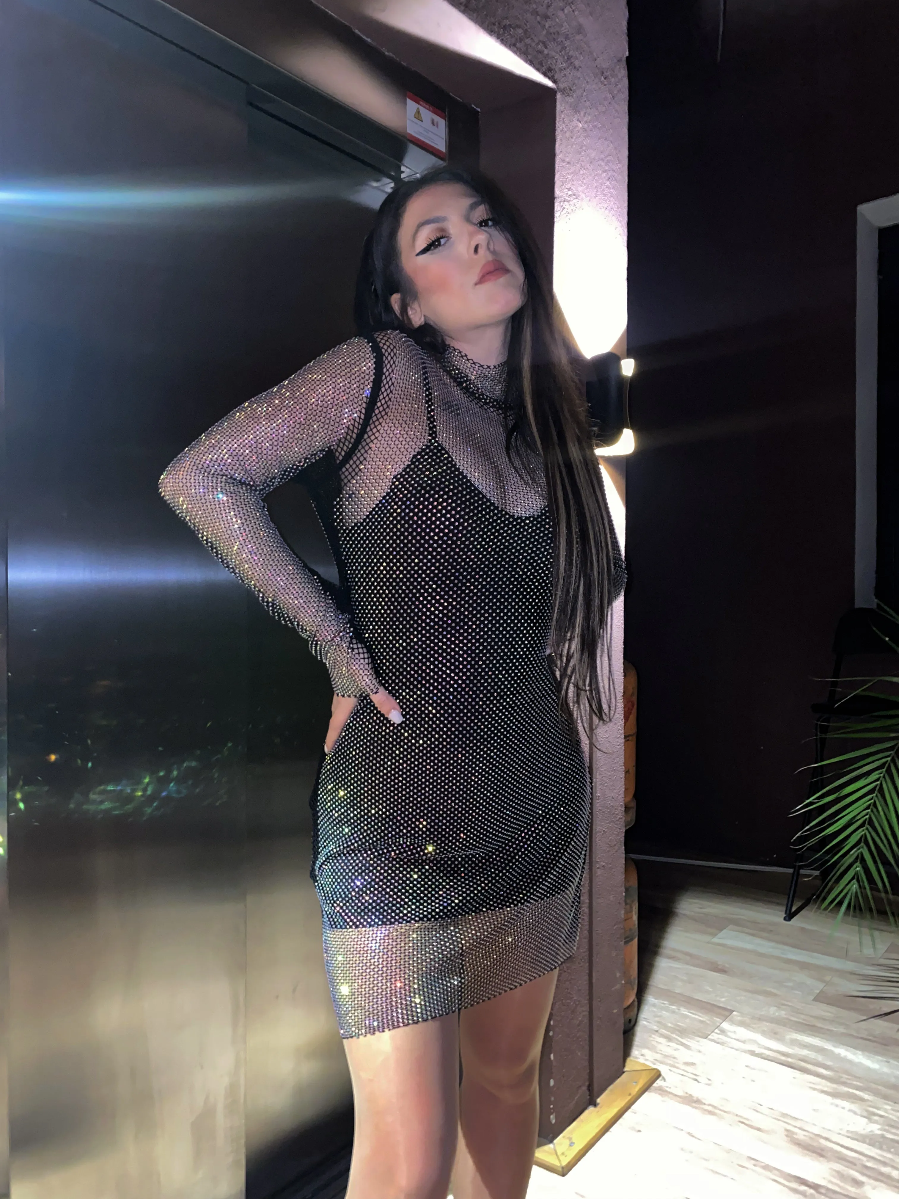 Rochie ‘Fishnet Diamond’ Medie - Rochie neagra din plasa si pietre stralucioare din doua piese