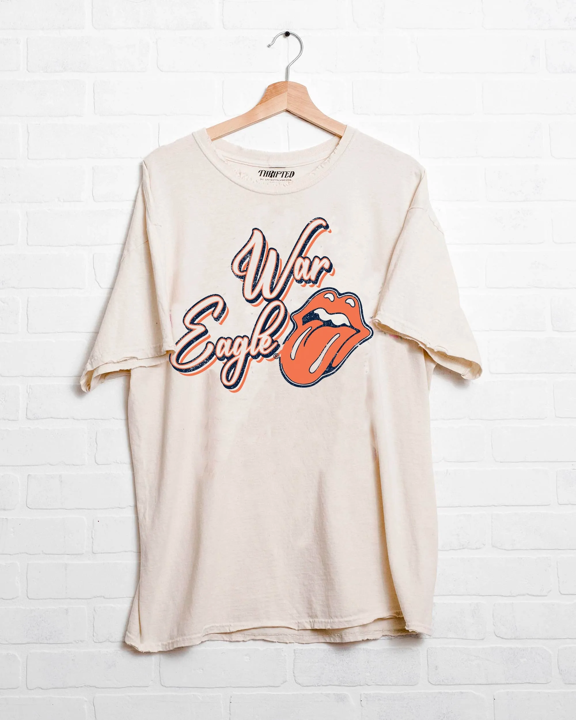 Rolling Stones Auburn War Eagle Malibu Puff Ink Off White Thrifted Tee